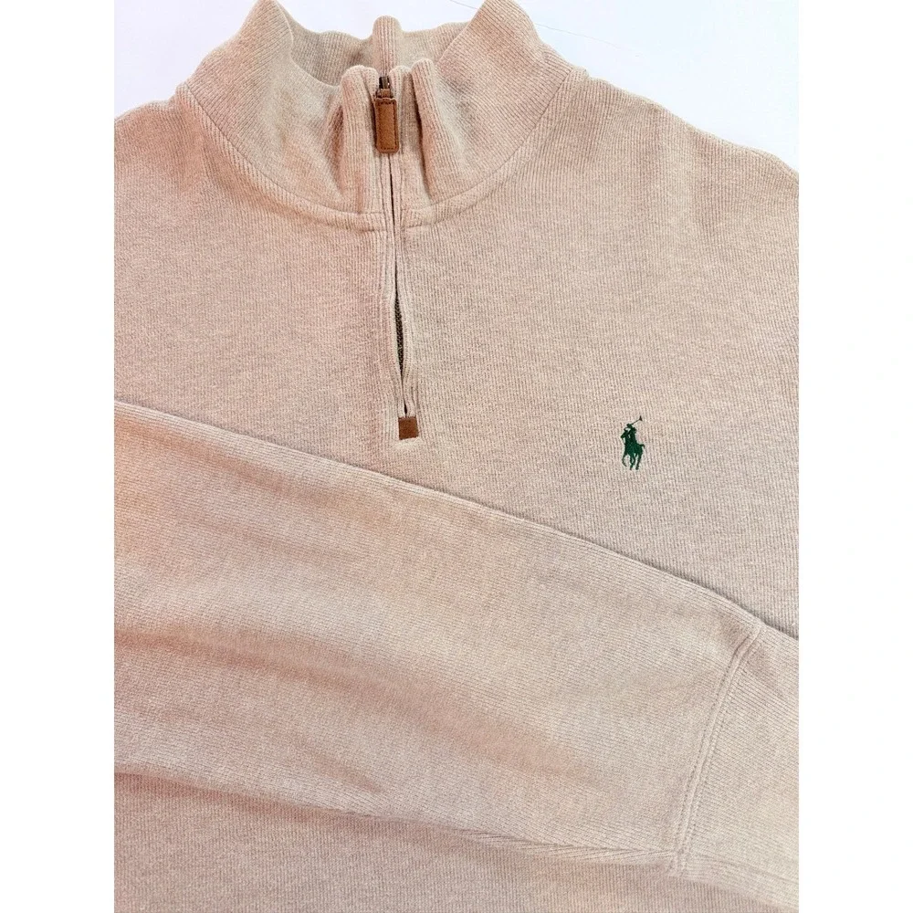 Polo Ralph Lauren Quarter Zip Pullover Mens XXL‎ Beige Cotton Knit Sweater 71451